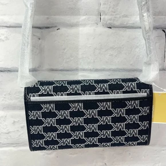 Michael Kors Large Zip Around Wallet Crossbody Bag Silver Black Metallic Logo - Picture 5 of 9